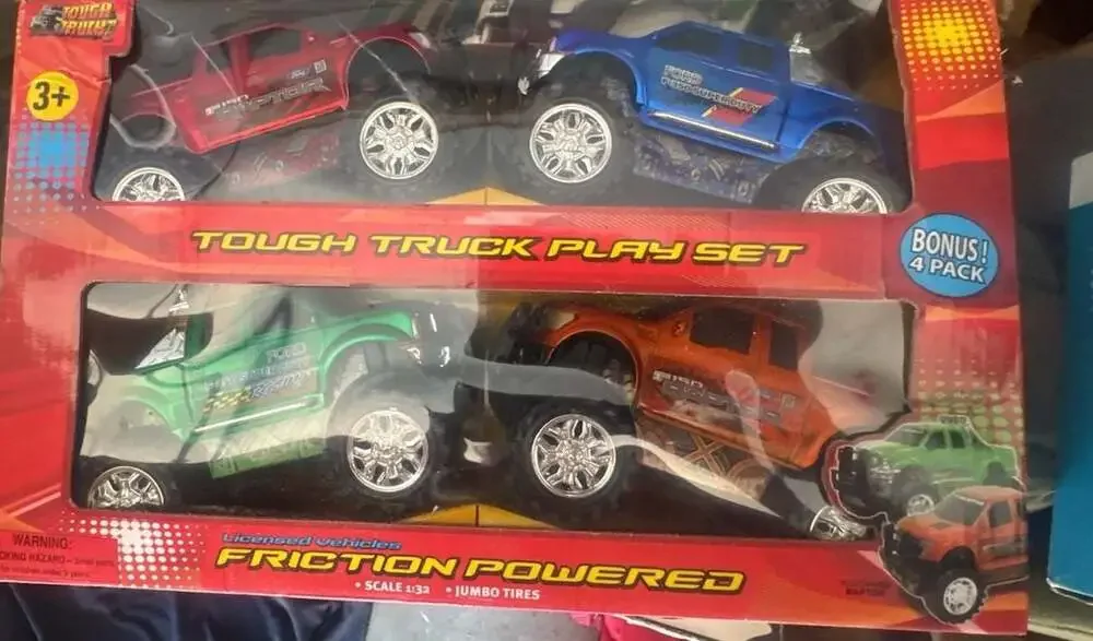 Tough Truck 4-Pack Friction Powered Toy Vehicle Play Set Ford F-150 Raptor and F